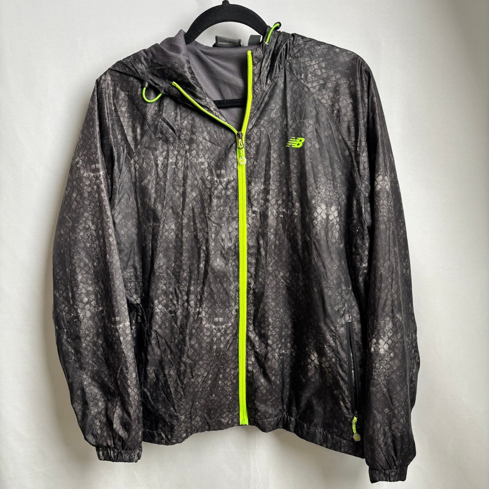 New Balance Womens L Black Snakeskin Print Neon Green Trim Windbreaker Jacket